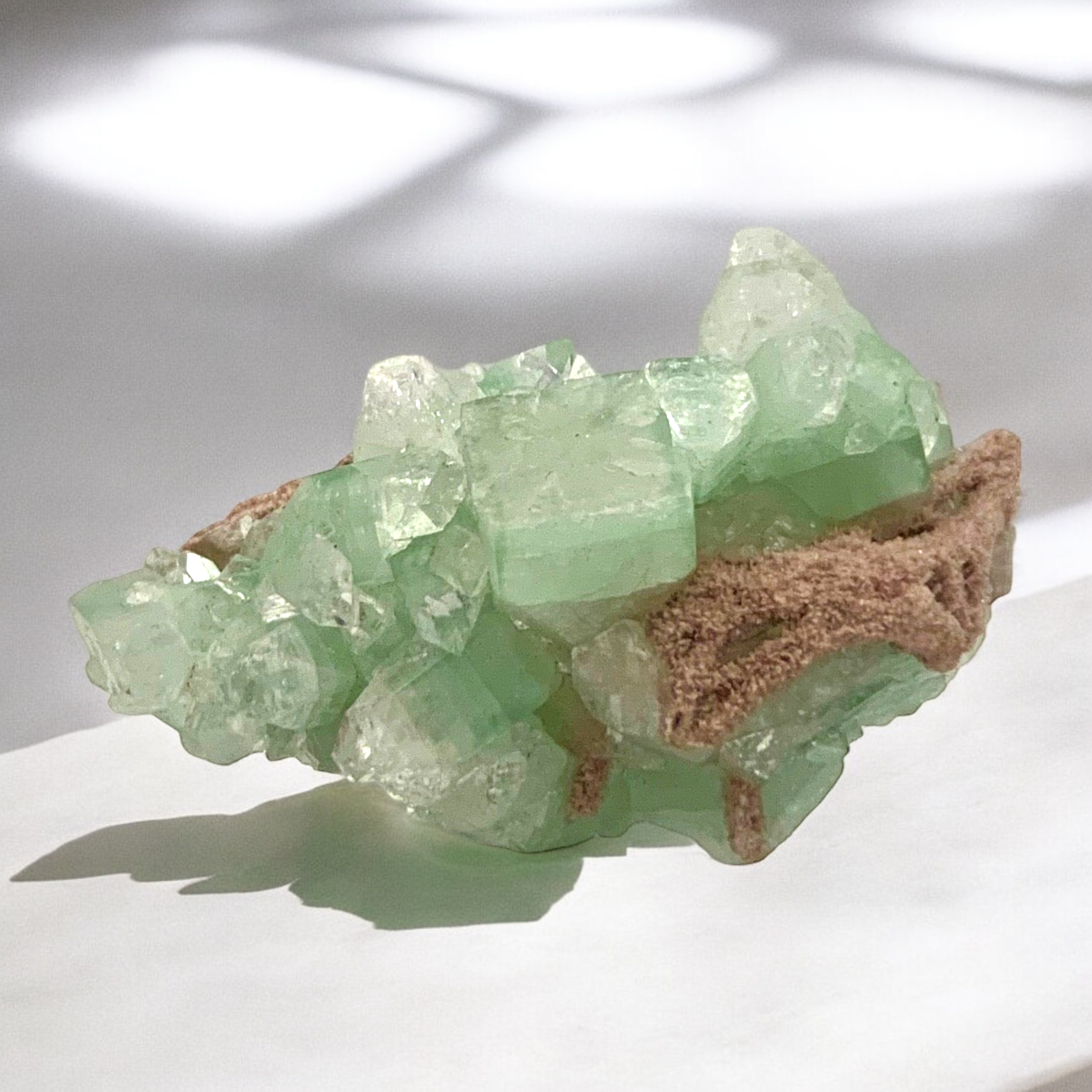 Green Apophyllite and Pink Chalcedony